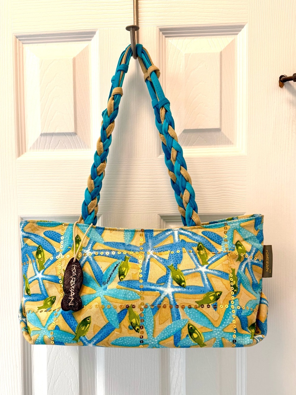 Starfish Beach Summer Vacation Tote Handbag Braided-Handle East West